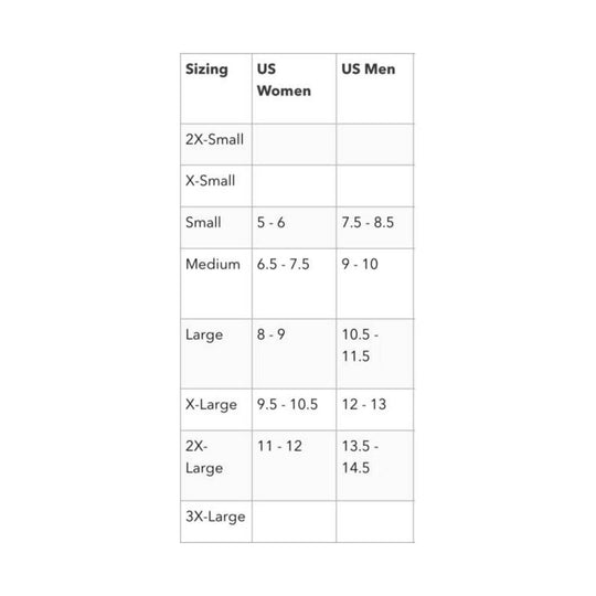 Sizing chart for US women and US men shoe sizes