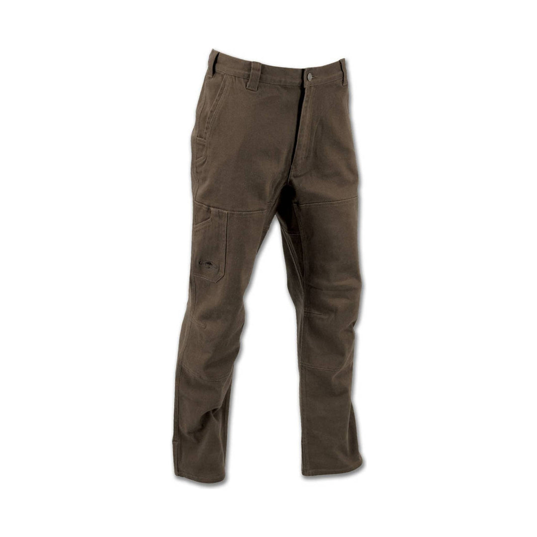 Brown work pants with cargo pockets and reinforced knees