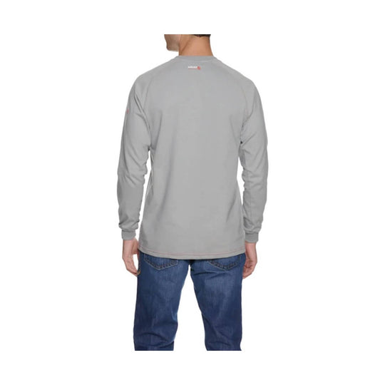 Light gray long-sleeve crewneck shirt shown from the back