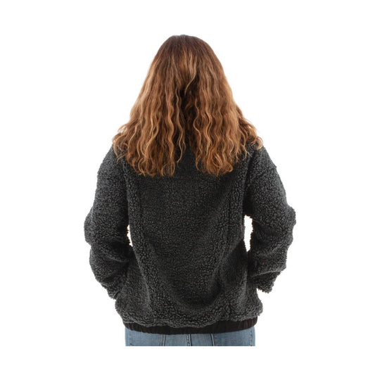 Black fleece pullover jacket shown from the back