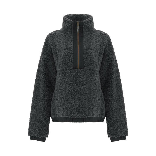 Dark charcoal textured fleece pullover with half-zip mock neck and long sleeves