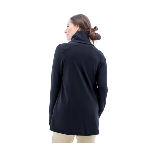 Black long-sleeve mock-neck top shown from the back