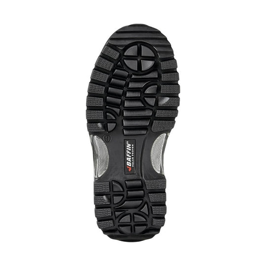 Black boot outsole with deep tread and Baffin Polar Proven label