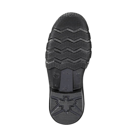 Black boot outsole with zigzag tread and star-shaped heel pattern