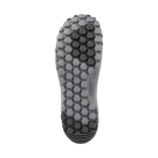 Gray and black lugged boot outsole with hexagonal tread and Baffin branding