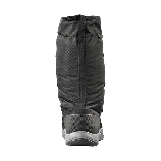 Black pull-on winter boot with a tall insulated shaft, rear pull tab, and gray rubber heel and sole