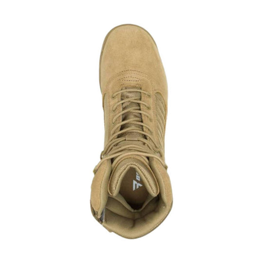 Tan tactical lace-up boot viewed from above