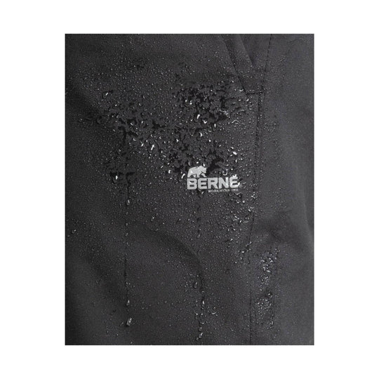 Black waterproof work pants with Berne logo and water droplets