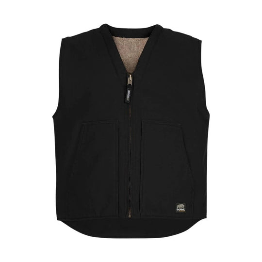 Black zip-front sherpa-lined vest with two front pockets