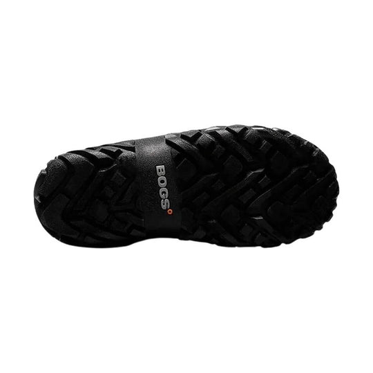 Black boot outsole with deep rugged tread and BOGS logo