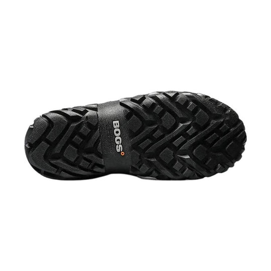 Black rugged boot outsole with deep tread and BOGS branding