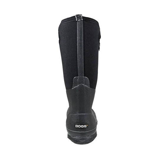 Black mid-calf rain boot with pull handle and textured sole