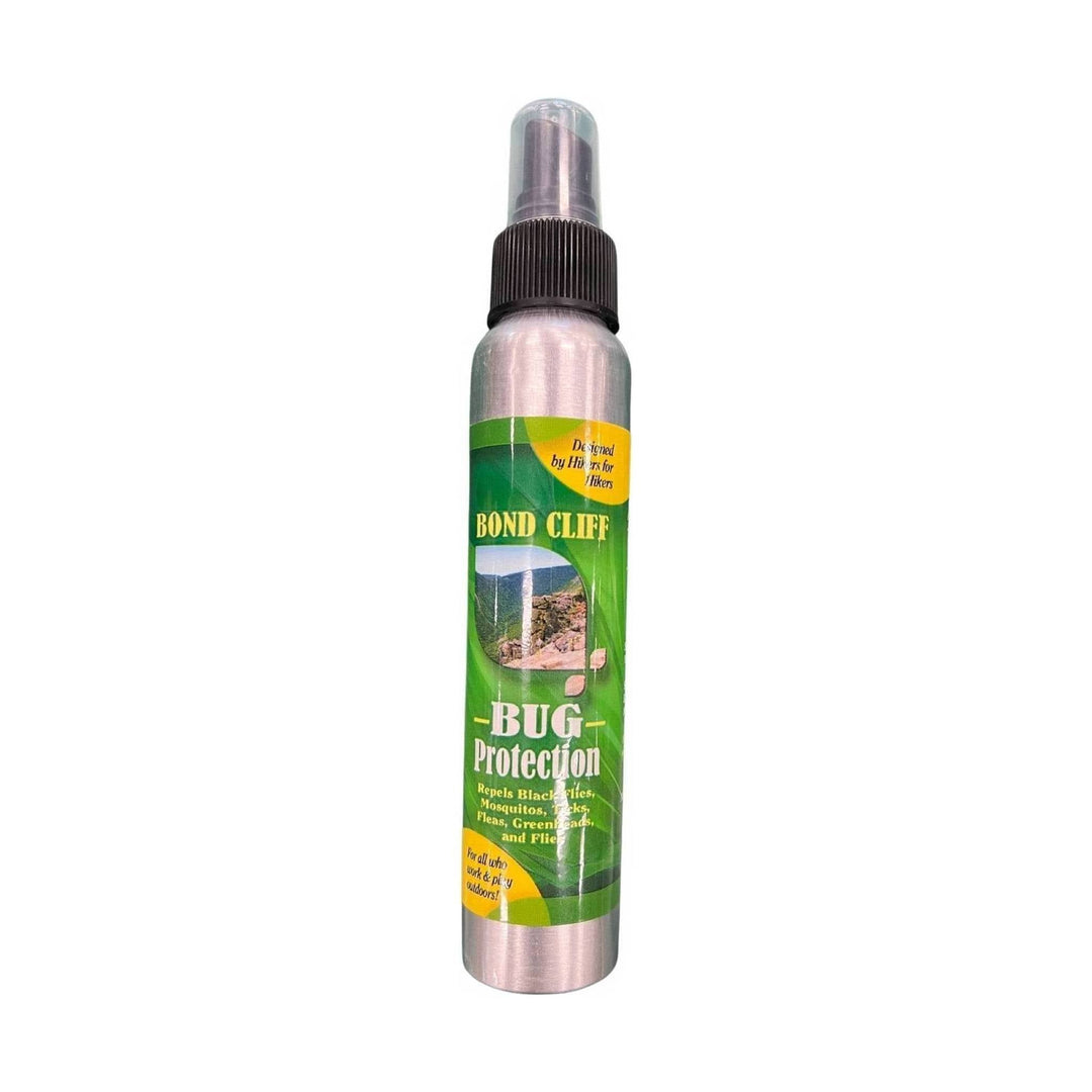 Silver spray bottle labeled Bug Protection with green and yellow packaging