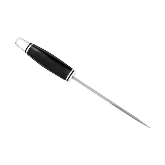 Black-handled metal awl with a long pointed shaft