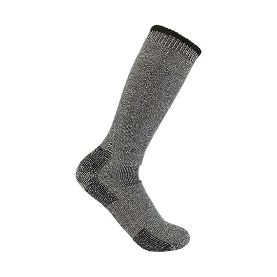 Gray and black knee-high boot sock with reinforced heel and toe