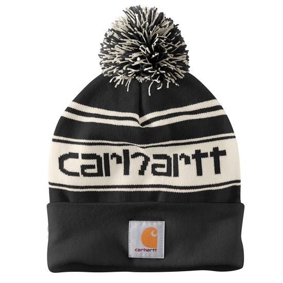 Carhartt Knit Pom-Pom Cuffed Beanie Black Winter White