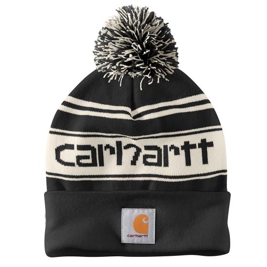 Carhartt Knit Pom-Pom Cuffed Beanie - Black / Winter White - Lenny's Shoe & Apparel
