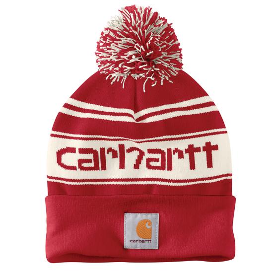 Carhartt Knit Pom-Pom Cuffed Beanie - Red / Winter White - Lenny's Shoe & Apparel