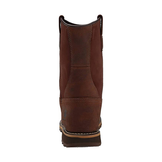 Brown pull-on work boot shown from the back