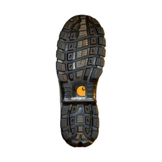 Black rugged boot outsole with deep tread and Carhartt logo