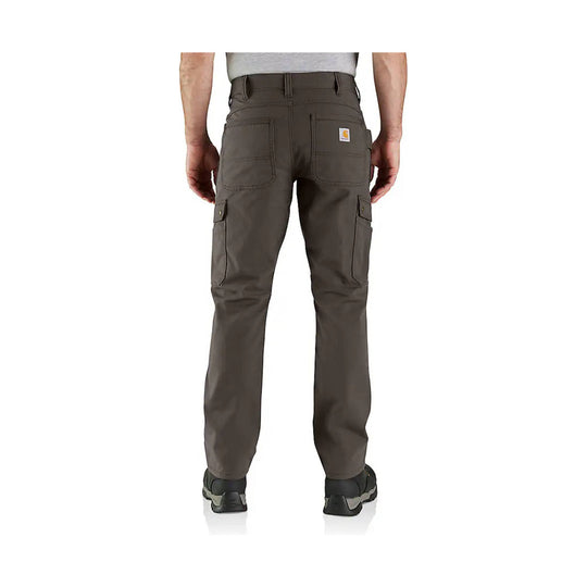Dark brown cargo work pants shown from the back with large rear and leg pockets