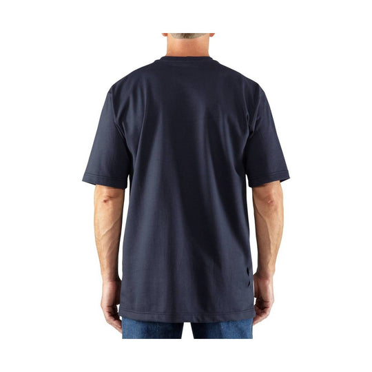 Navy short-sleeve T-shirt shown from the back