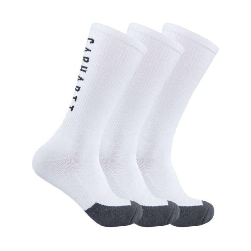 Carhartt Men's Force Midweight Logo Crew 3 Pack Socks - White/Grey - Lenny's Shoe & Apparel