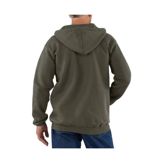 Olive green hooded sweatshirt shown from the back