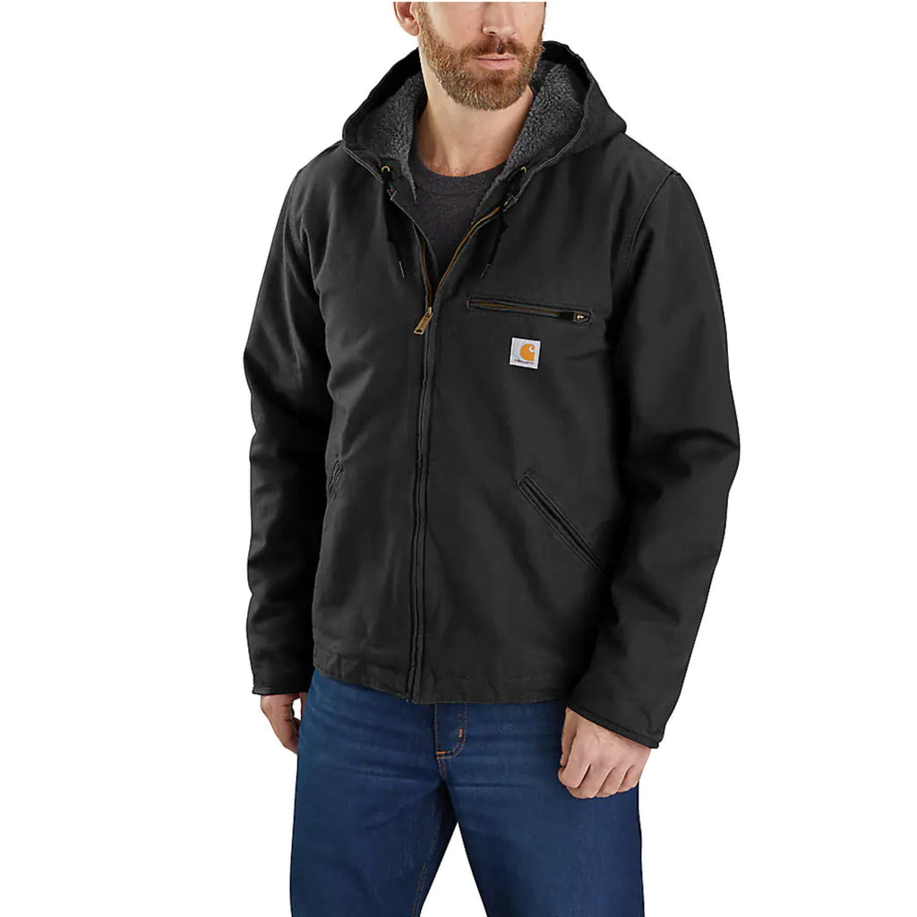 Carhartt Men's Relaxed Fit Washed Duck Sherpa Lined Jacket - Black - Lenny's Shoe & Apparel