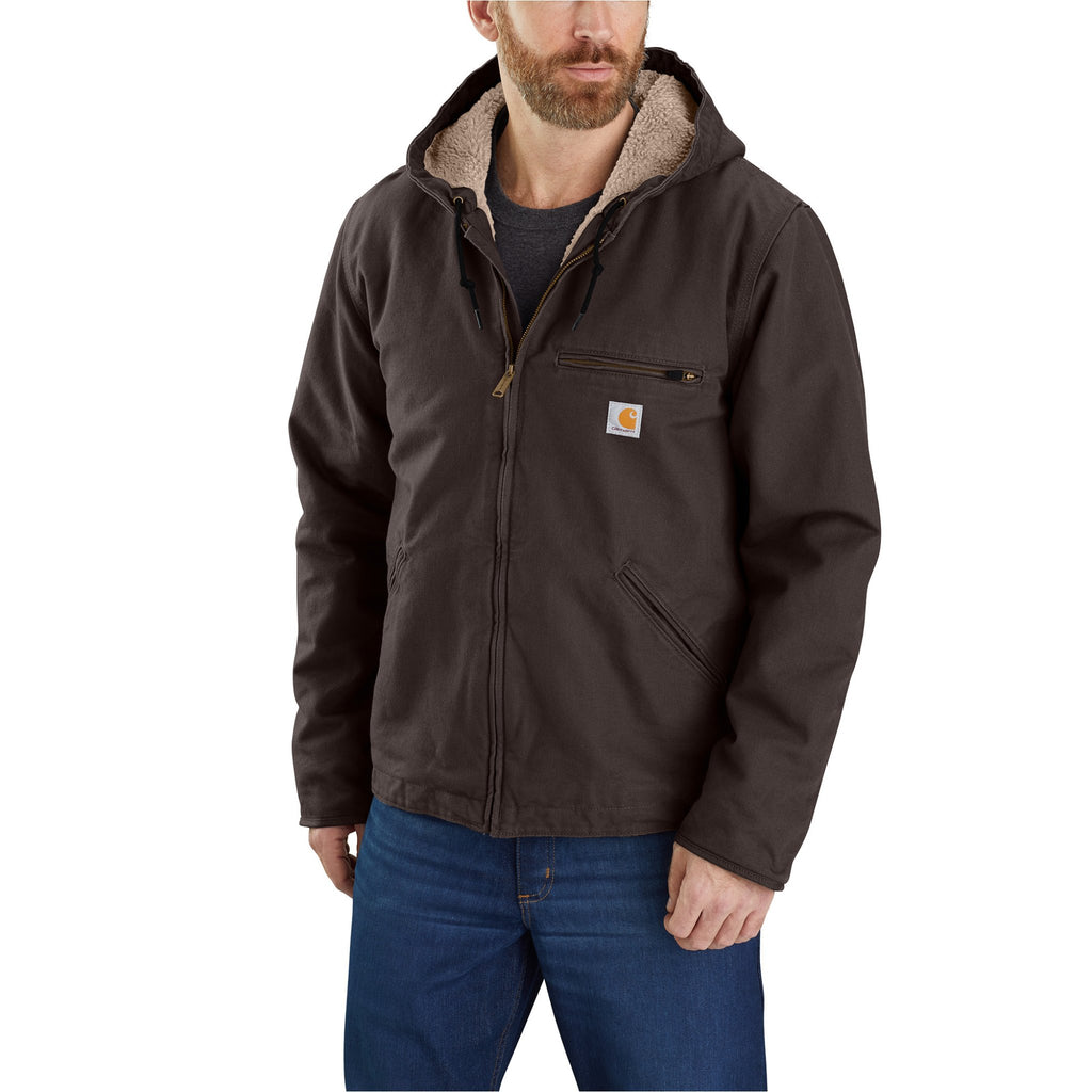 Carhartt Men's Relaxed Fit Washed Duck Sherpa Lined Jacket - Dark Brown - Lenny's Shoe & Apparel