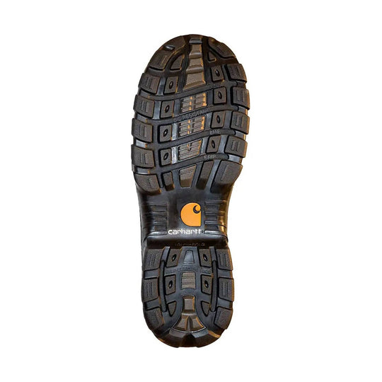 Black rugged work boot outsole with Carhartt logo and oil-resistant tread