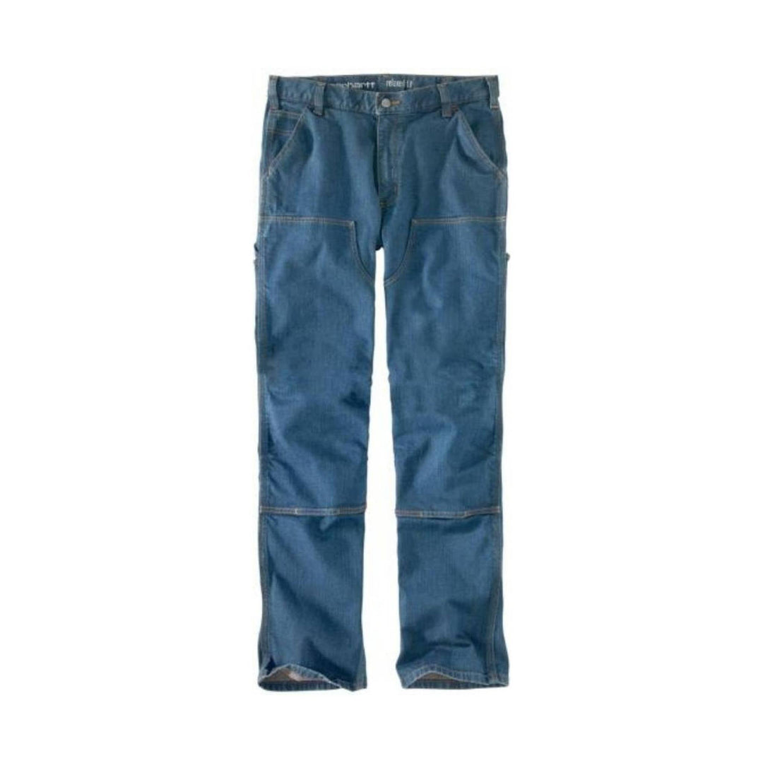 Blue relaxed-fit work jeans with double knees and five-pocket styling