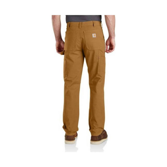 Brown men’s work pants shown from the back with cargo pockets and a small logo patch.