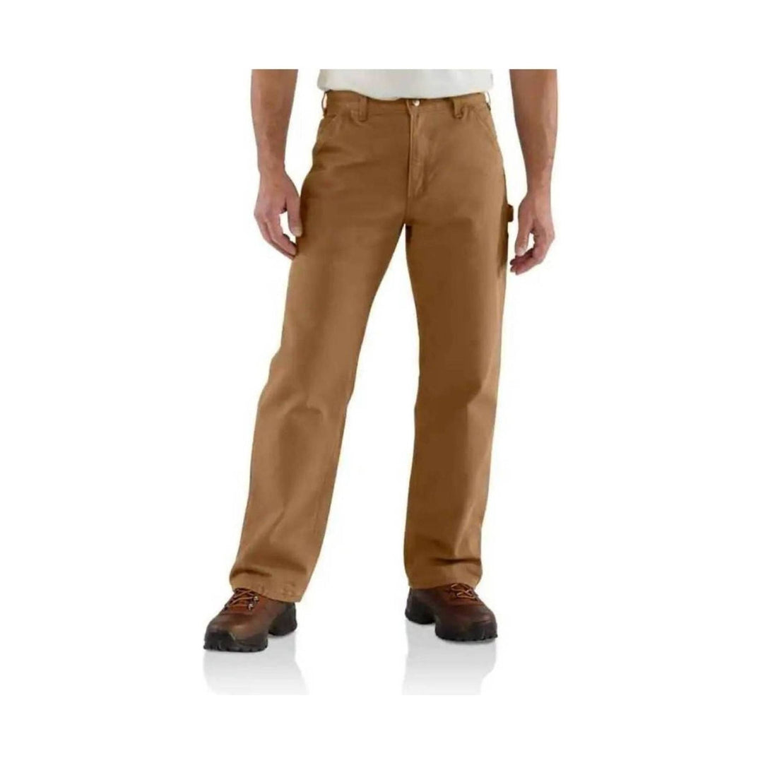 Brown work pants with straight legs and work boots