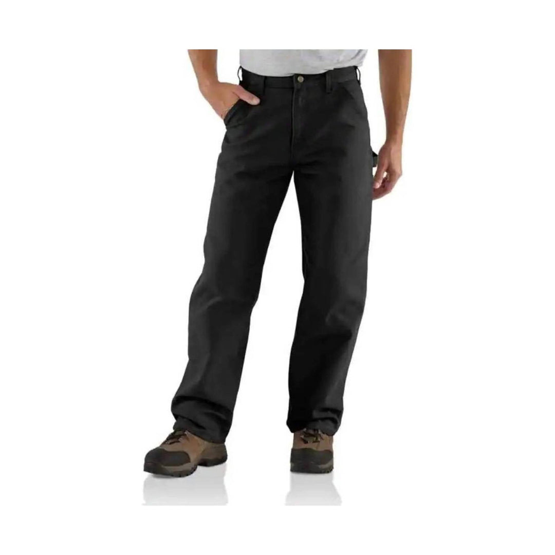 Black straight-leg work pants with side pockets