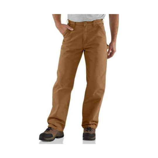 Tan work pants shown from the waist down, with straight legs and work boots
