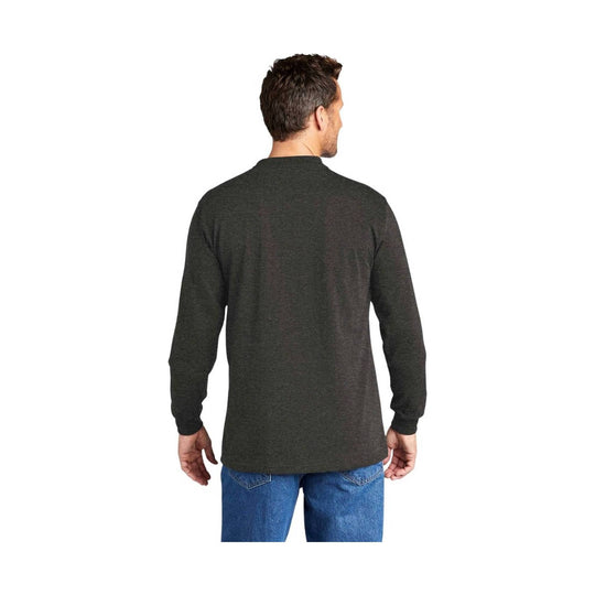 Dark heather gray long-sleeve shirt shown from the back