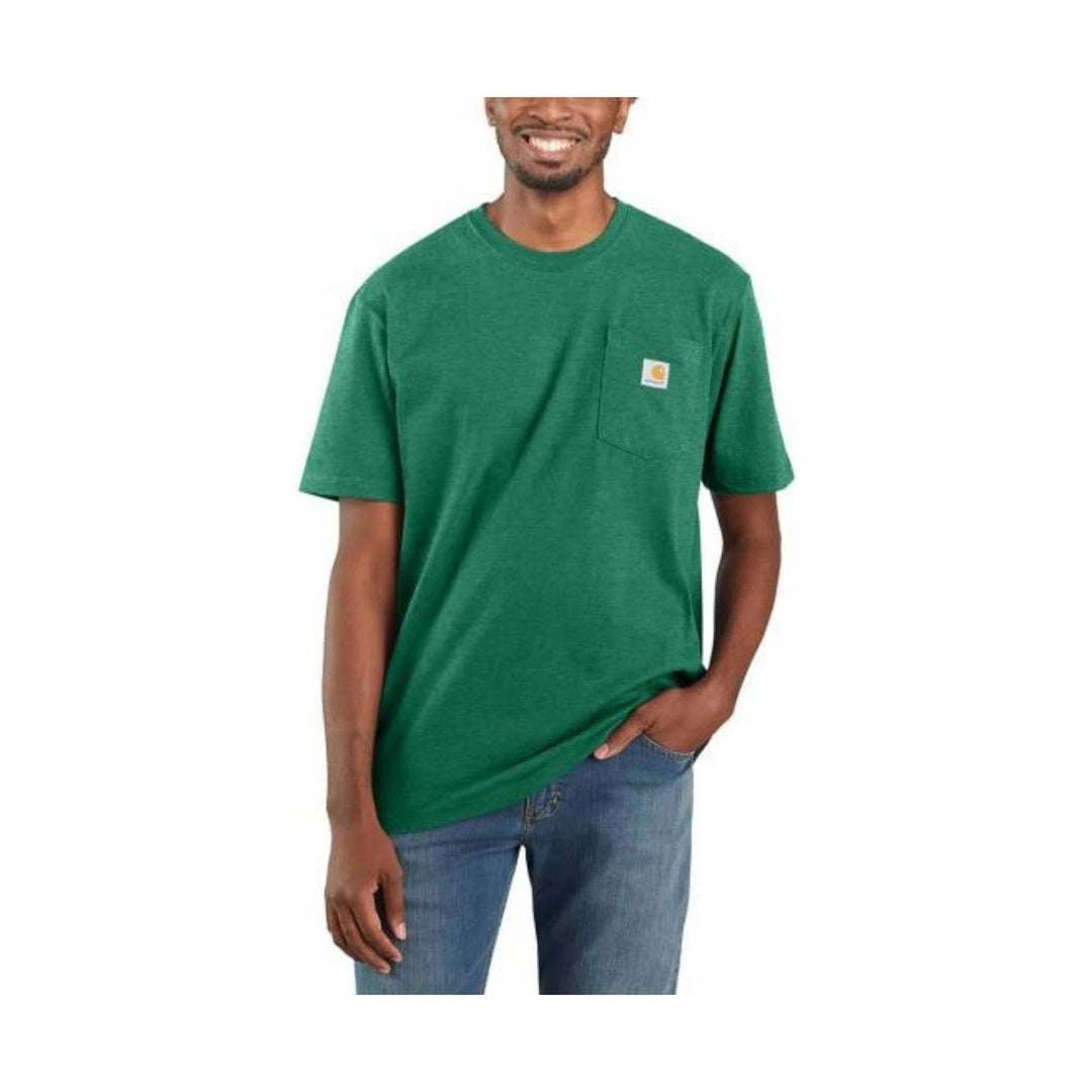 Green short-sleeve pocket T-shirt with a small chest logo patch