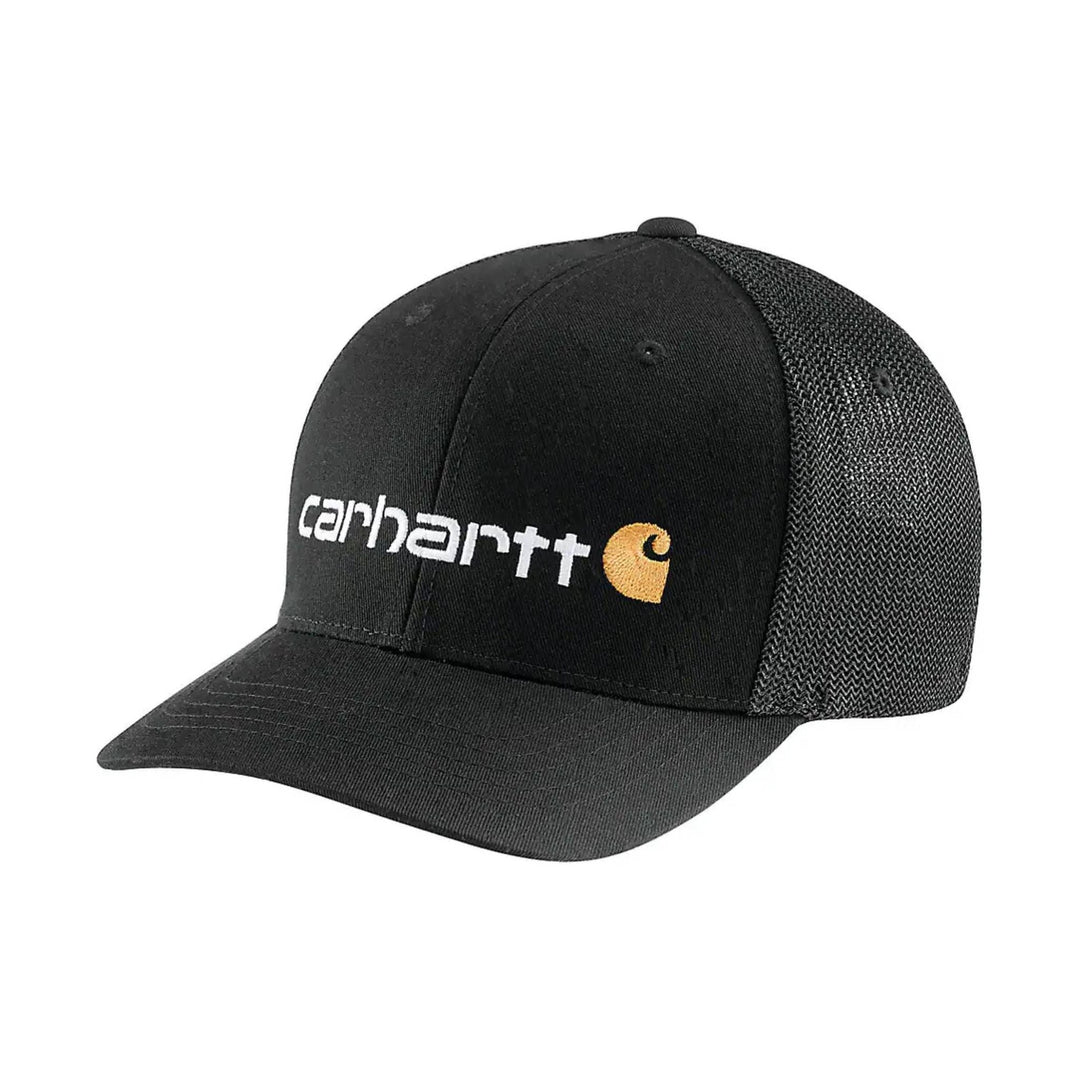 Carhartt Rugged Flex Fitted Canvas Mesh Back Logo Graphic Cap - Black - Lenny's Shoe & Apparel
