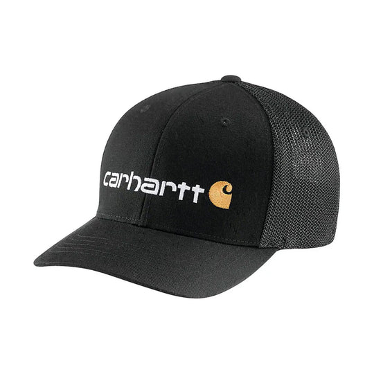 Carhartt Rugged Flex Fitted Canvas Mesh Back Logo Graphic Cap - Black - Lenny's Shoe & Apparel