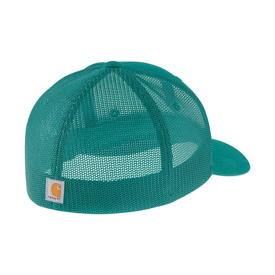 Teal mesh-back baseball cap with a curved brim and Carhartt patch on the front