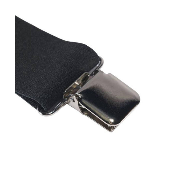 Black suspender clip with shiny metal clasp