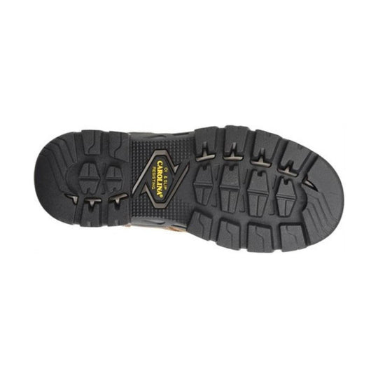 Black lugged work boot outsole with Carolina Oil & Slip Resistant logo