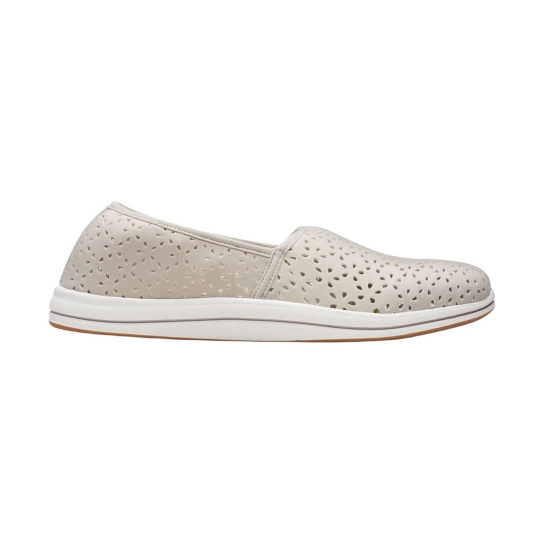 Beige perforated slip-on flat with white platform sole