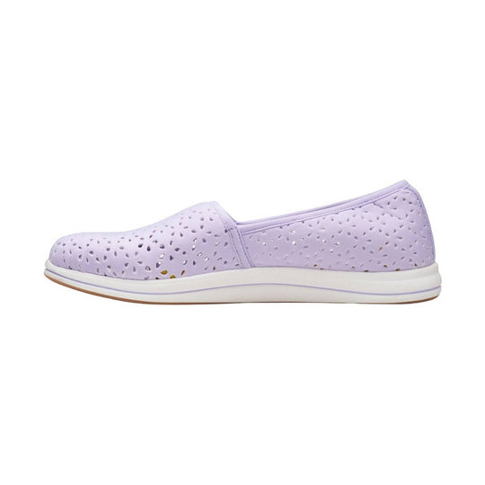 Light lavender slip-on sneaker with perforated upper and white sole