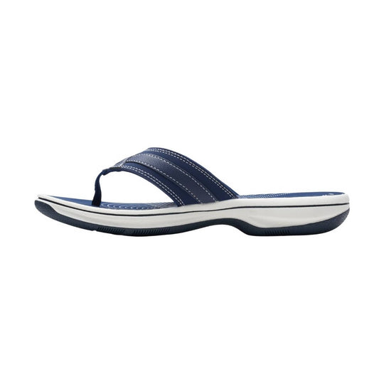 Navy blue thong sandal with a white cushioned sole