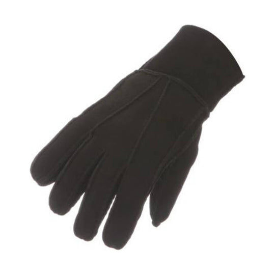 Black leather glove with stitched seams and long cuff
