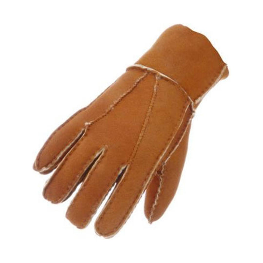 Chestnut leather glove with exposed top stitching and knit cuff
