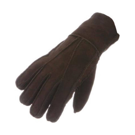 Brown leather glove with visible stitching and a cuffed wrist