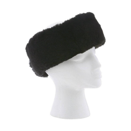 Black faux-fur headband on a mannequin head